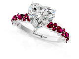White gold Heart Cut Diamond Side Stone Solitaire Ring with Round with Garnet side stone and Four-Prong Setting_13