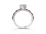 White gold Heart Cut Diamond Side Stone Solitaire Ring with Round with Garnet side stone and Four-Prong Setting_15