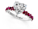 White gold Heart Cut Diamond Side Stone Solitaire Ring with Round with Garnet side stone and Four-Prong Setting_19