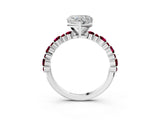White gold Heart Cut Diamond Side Stone Solitaire Ring with Round with Garnet side stone and Four-Prong Setting_3