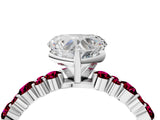 White gold Heart Cut Diamond Side Stone Solitaire Ring with Round with Garnet side stone and Four-Prong Setting_4
