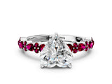 White gold Heart Cut Diamond Side Stone Solitaire Ring with Round with Garnet side stone and Four-Prong Setting_6
