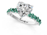 White gold Heart Cut Diamond Side Stone Solitaire Ring with Round with Green Sapphire side stone and Four-Prong Setting_1