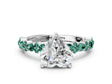 White gold Heart Cut Diamond Side Stone Solitaire Ring with Round with Green Sapphire side stone and Four-Prong Setting_12