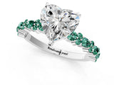 White gold Heart Cut Diamond Side Stone Solitaire Ring with Round with Green Sapphire side stone and Four-Prong Setting_1