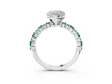 White gold Heart Cut Diamond Side Stone Solitaire Ring with Round with Green Sapphire side stone and Four-Prong Setting_3