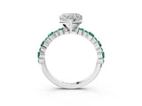 White gold Heart Cut Diamond Side Stone Solitaire Ring with Round with Green Sapphire side stone and Four-Prong Setting_3