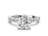 White gold Heart Cut Diamond Side Stone Solitaire Ring with Round with Moissanite side stone and Four-Prong Setting