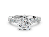 White gold Heart Cut Diamond Side Stone Solitaire Ring with Round with Moissanite side stone and Four-Prong Setting