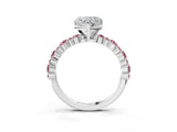 White gold Heart Cut Diamond Side Stone Solitaire Ring with Round with Morganite side stone and Four-Prong Setting_3