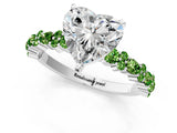 White gold Heart Cut Diamond Side Stone Solitaire Ring with Round with Peridot side stone and Four-Prong Setting_1