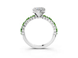 White gold Heart Cut Diamond Side Stone Solitaire Ring with Round with Peridot side stone and Four-Prong Setting_3
