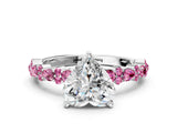 White gold Heart Cut Diamond Side Stone Solitaire Ring with Round with Pink Sapphire side stone and Four-Prong Setting