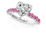 White gold Heart Cut Diamond Side Stone Solitaire Ring with Round with Pink Sapphire side stone and Four-Prong Setting_1