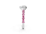 White gold Heart Cut Diamond Side Stone Solitaire Ring with Round with Pink Sapphire side stone and Four-Prong Setting_2