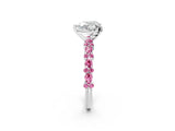 White gold Heart Cut Diamond Side Stone Solitaire Ring with Round with Pink Sapphire side stone and Four-Prong Setting_2