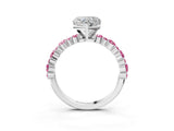 White gold Heart Cut Diamond Side Stone Solitaire Ring with Round with Pink Sapphire side stone and Four-Prong Setting_3