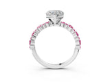White gold Heart Cut Diamond Side Stone Solitaire Ring with Round with Pink Sapphire side stone and Four-Prong Setting_3