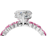 White gold Heart Cut Diamond Side Stone Solitaire Ring with Round with Pink Sapphire side stone and Four-Prong Setting_4