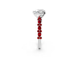 White gold Heart Cut Diamond Side Stone Solitaire Ring with Round with Ruby side stone and Four-Prong Setting_2