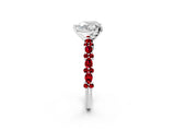 White gold Heart Cut Diamond Side Stone Solitaire Ring with Round with Ruby side stone and Four-Prong Setting_2