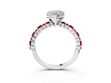 White gold Heart Cut Diamond Side Stone Solitaire Ring with Round with Ruby side stone and Four-Prong Setting_3