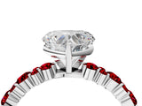 White gold Heart Cut Diamond Side Stone Solitaire Ring with Round with Ruby side stone and Four-Prong Setting_4