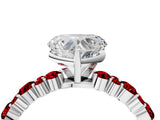 White gold Heart Cut Diamond Side Stone Solitaire Ring with Round with Ruby side stone and Four-Prong Setting_4