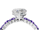 White gold Heart Cut Diamond Side Stone Solitaire Ring with Round with Tanzanite side stone and Four-Prong Setting_10