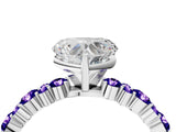 White gold Heart Cut Diamond Side Stone Solitaire Ring with Round with Tanzanite side stone and Four-Prong Setting_16