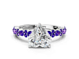 White gold Heart Cut Diamond Side Stone Solitaire Ring with Round with Tanzanite side stone and Four-Prong Setting_21