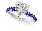 White gold Heart Cut Diamond Side Stone Solitaire Ring with Round with Tanzanite side stone and Four-Prong Setting_22