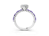 White gold Heart Cut Diamond Side Stone Solitaire Ring with Round with Tanzanite side stone and Four-Prong Setting_24