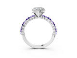 White gold Heart Cut Diamond Side Stone Solitaire Ring with Round with Tanzanite side stone and Four-Prong Setting_3
