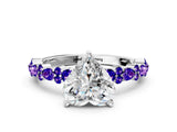 White gold Heart Cut Diamond Side Stone Solitaire Ring with Round with Tanzanite side stone and Four-Prong Setting_6