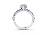 White gold Heart Cut Diamond Side Stone Solitaire Ring with Round with Tanzanite side stone and Four-Prong Setting_9