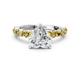 White gold Heart Cut Diamond Side Stone Solitaire Ring with Round with Yellow Sapphire side stone and Four-Prong Setting