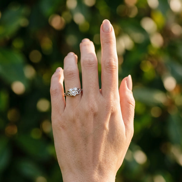 White gold Heart Cut Diamond Solitaire Engagement Ring with Celtic Knot Band and Four-Prong Setting