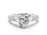 White gold Heart Cut Diamond Solitaire Engagement Ring with Pavé Band and Four-Prong Setting