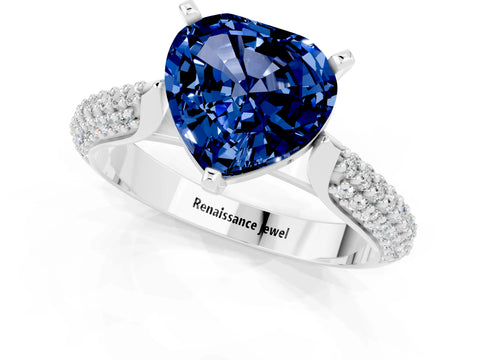 White gold Heart Cut Diamond Solitaire Engagement Ring with Pavé Band and Four-Prong Setting_1