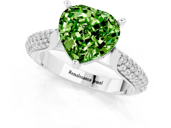 White gold Heart Cut Diamond Solitaire Engagement Ring with Pavé Band and Four-Prong Setting