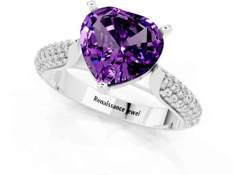 White gold Heart Cut Diamond Solitaire Engagement Ring with Pavé Band and Four-Prong Setting_1