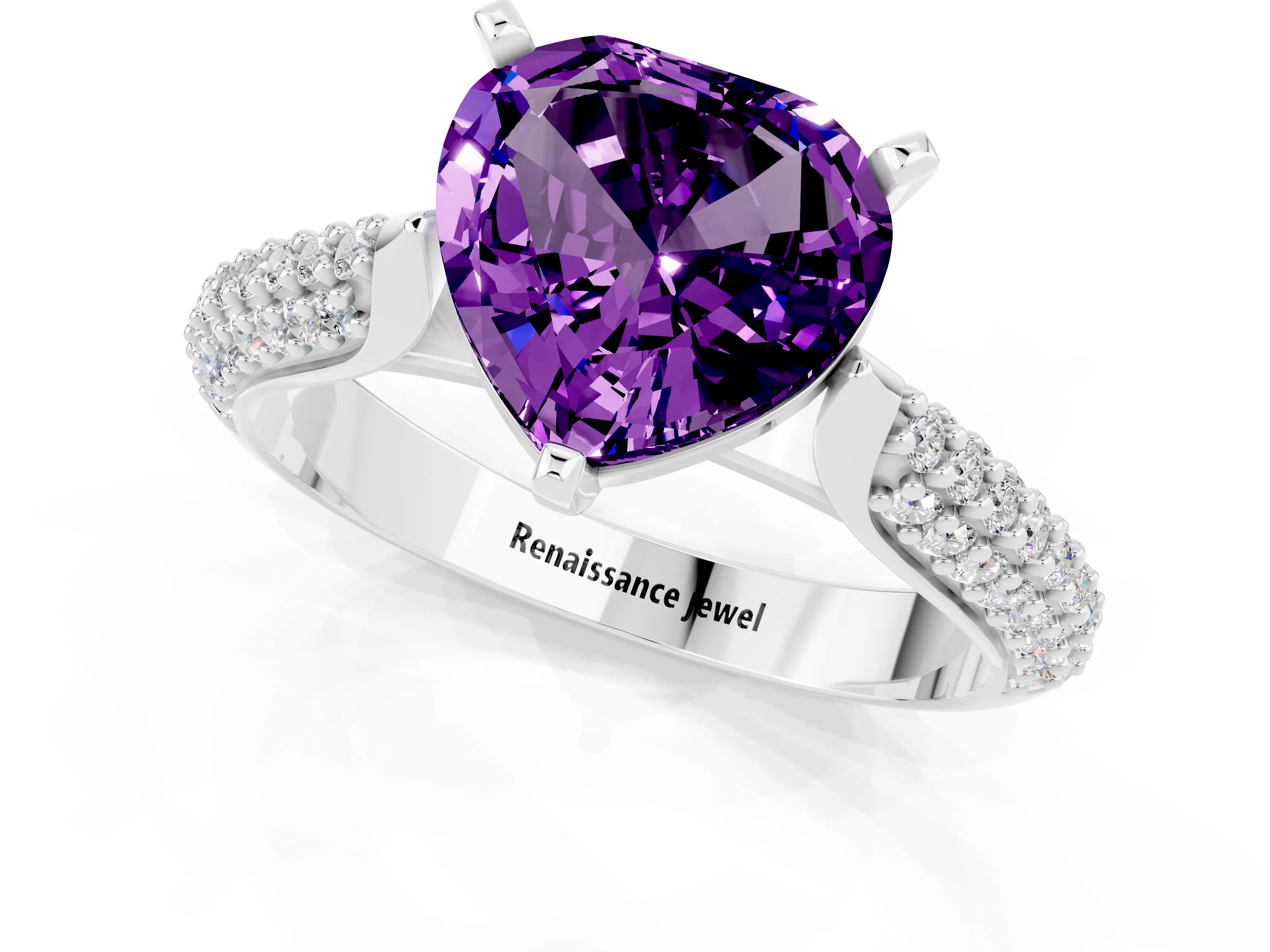 White gold Heart Cut Diamond Solitaire Engagement Ring with Pavé Band and Four-Prong Setting_1