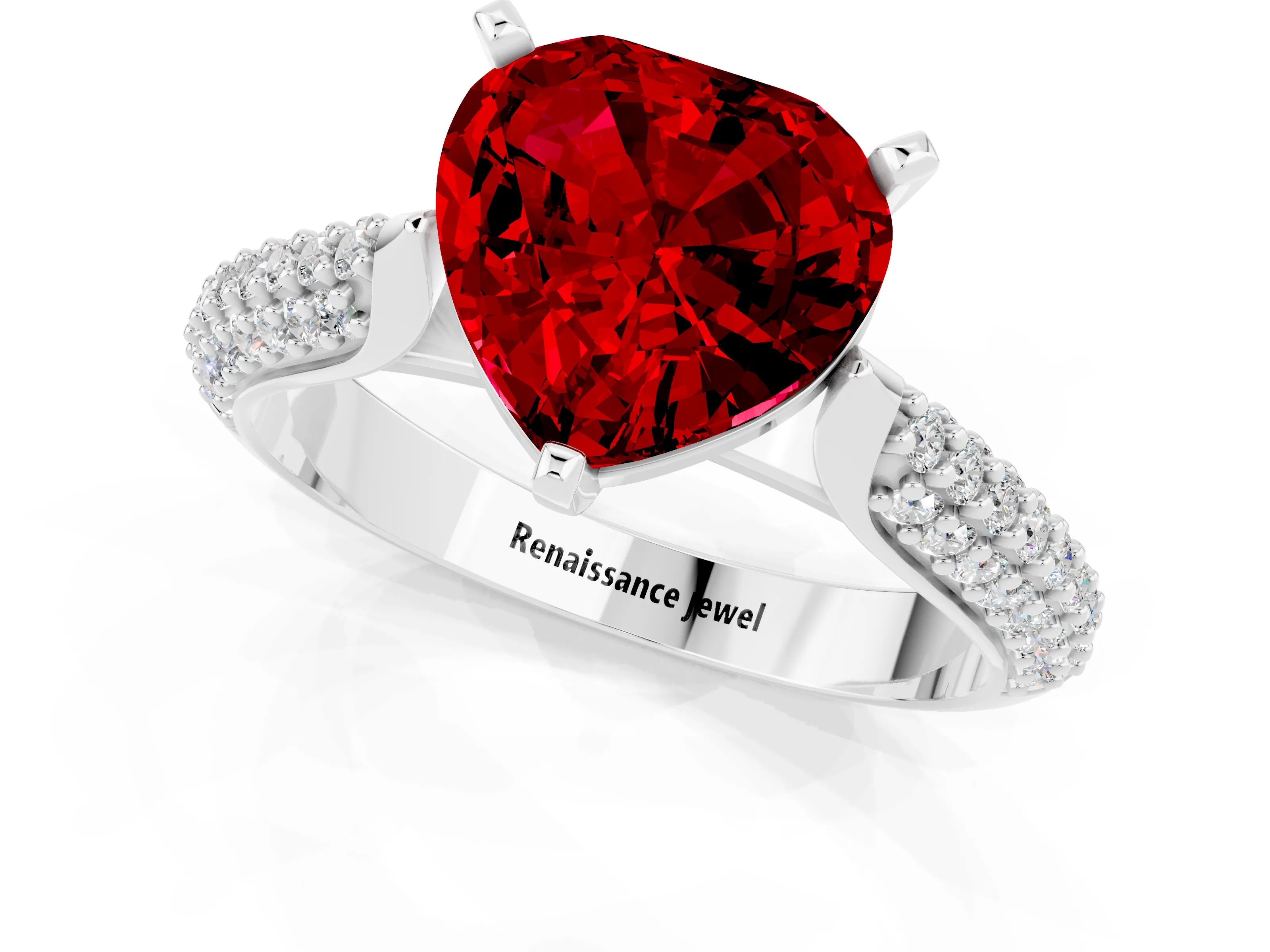 White gold Heart Cut Diamond Solitaire Engagement Ring with Pavé Band and Four-Prong Setting_1
