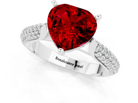 White gold Heart Cut Diamond Solitaire Engagement Ring with Pavé Band and Four-Prong Setting_1