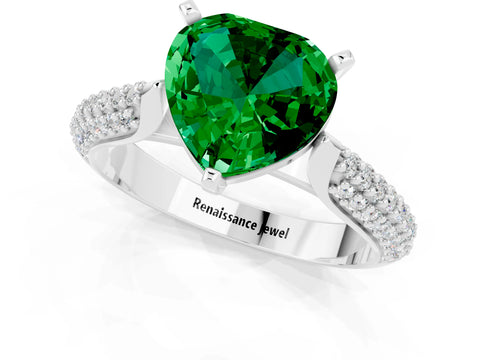 White gold Heart Cut Diamond Solitaire Engagement Ring with Pavé Band and Four-Prong Setting_1