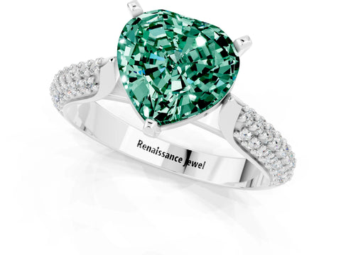 White gold Heart Cut Diamond Solitaire Engagement Ring with Pavé Band and Four-Prong Setting_1