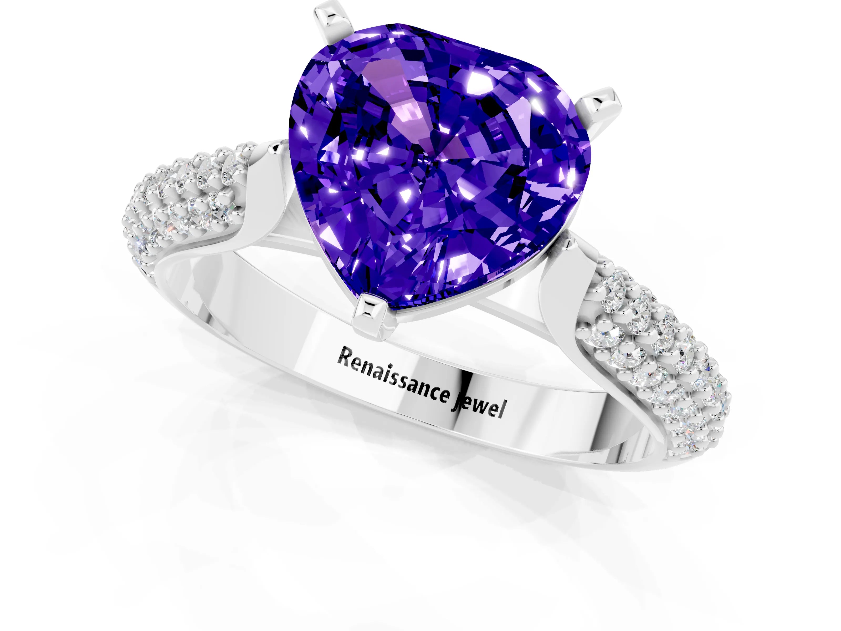 White gold Heart Cut Diamond Solitaire Engagement Ring with Pavé Band and Four-Prong Setting_1