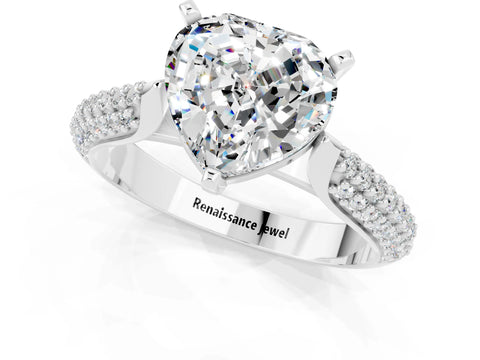 White gold Heart Cut Diamond Solitaire Engagement Ring with Pavé Band and Four-Prong Setting_1