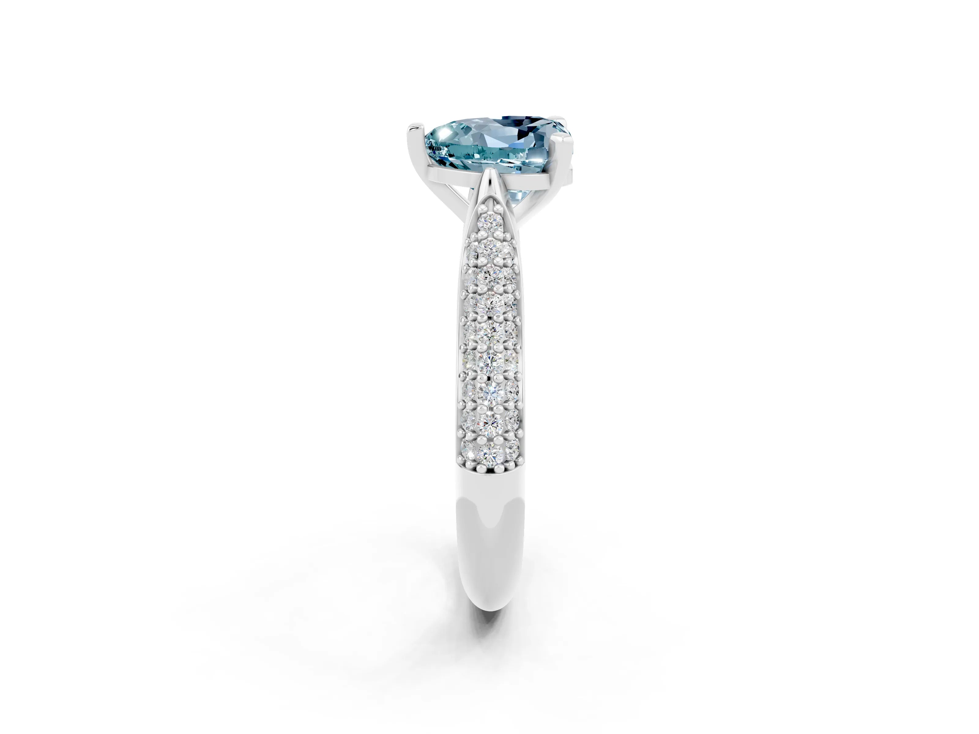 White gold Heart Cut Diamond Solitaire Engagement Ring with Pavé Band and Four-Prong Setting_2
